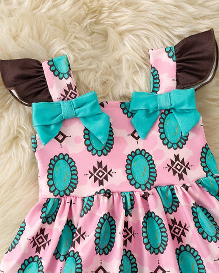 Aztec & concho printed on pink baby bodysuit. RPG60876 JEAN