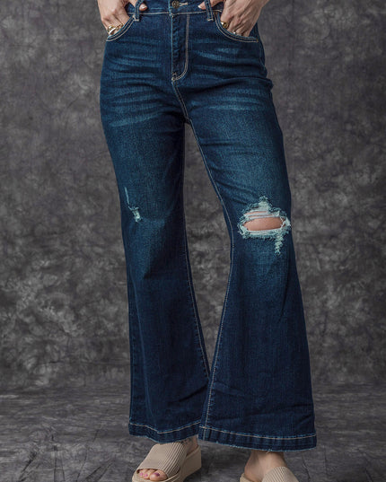 Real Teal High Rise Ripped Bell Bottom Jeans