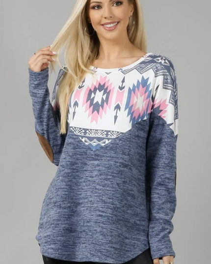 AV1066-ANDREA AZTEC PRINT COLOR BLOCK HACCI TOP