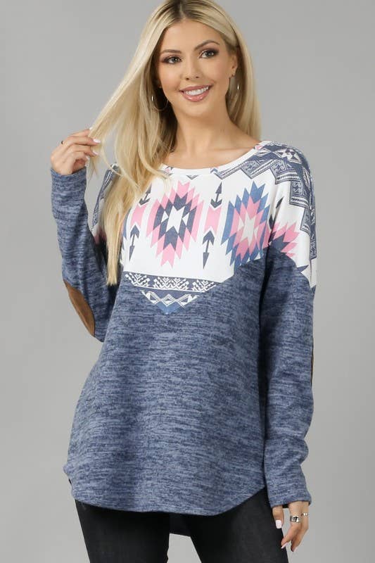 AV1066-ANDREA AZTEC PRINT COLOR BLOCK HACCI TOP