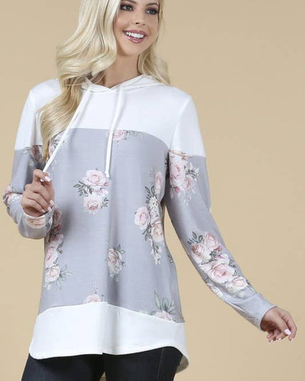 X167-DANA FLORAL PRINT COLOR BLOCK HACCI HOODIE