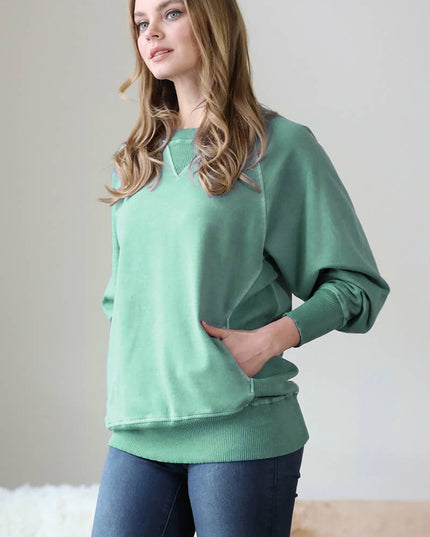 `Washed French Terry Pullover With Side Pockets