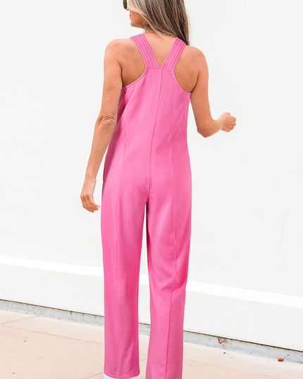 Bonbon Mineral Wash Raw Seam Patchwork Wide Leg Loose Jumpsuit
