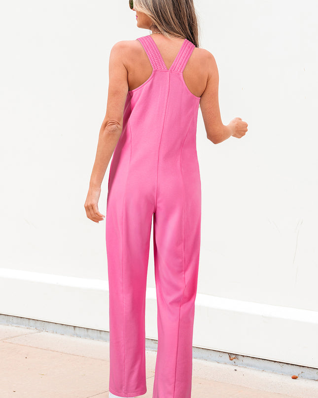 Bonbon Mineral Wash Raw Seam Patchwork Wide Leg Loose Jumpsuit