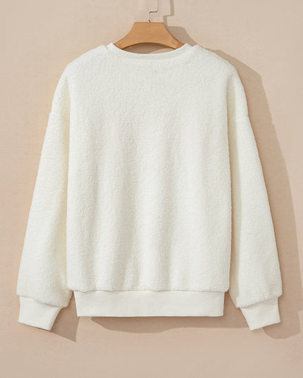 Beige Sherpa HOWDY Patched Pullover Sweatshirt