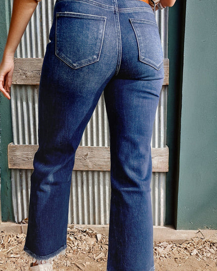 Sail Blue Mineral Wash Raw Hem High Waist Flared Jeans