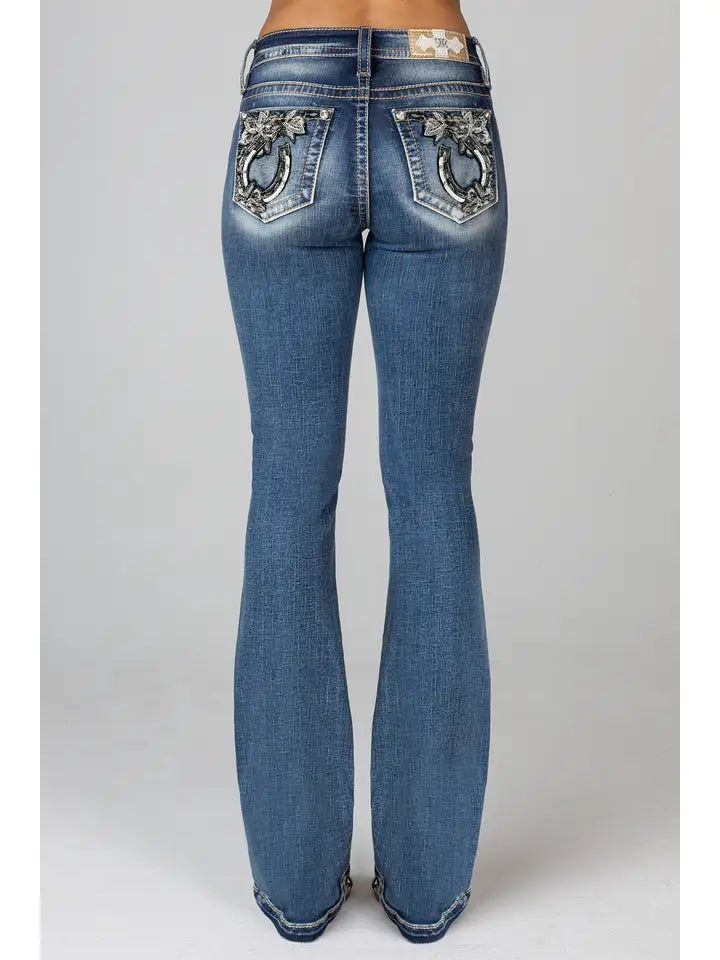 Miss Me Jeans - Mid-Rise Boot Horseshoe and Flower Pattern