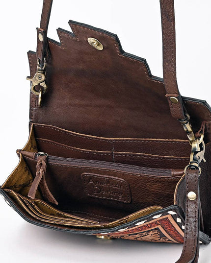 ADBGA393 Tooled Leather Wallet Bag with Turquoise Stud Trim & Floral Design