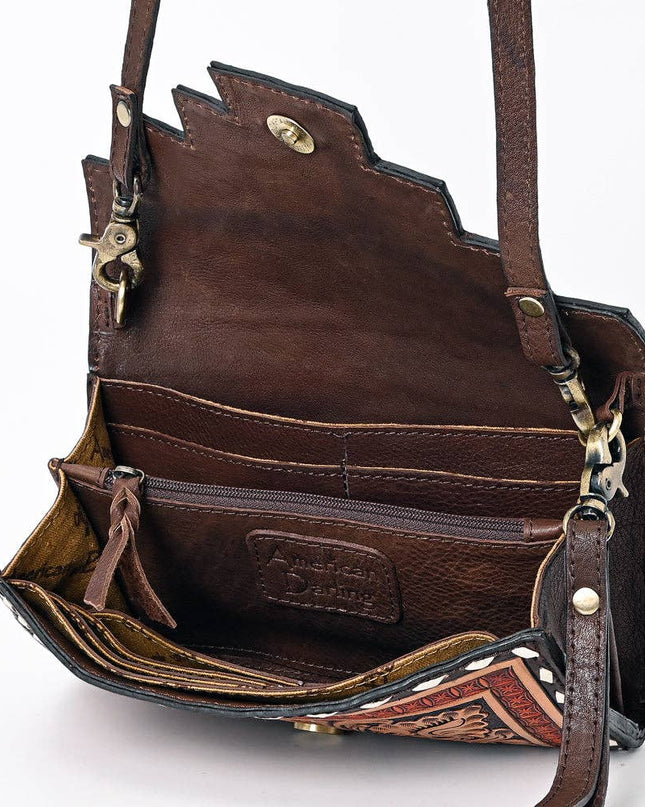 ADBGA393 Tooled Leather Wallet Bag with Turquoise Stud Trim & Floral Design