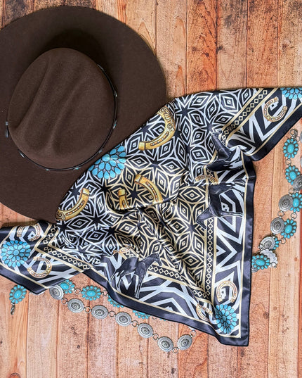 AVS-903 HORSESHOE PRINT SILK SQUARE WILD RAG 36X6