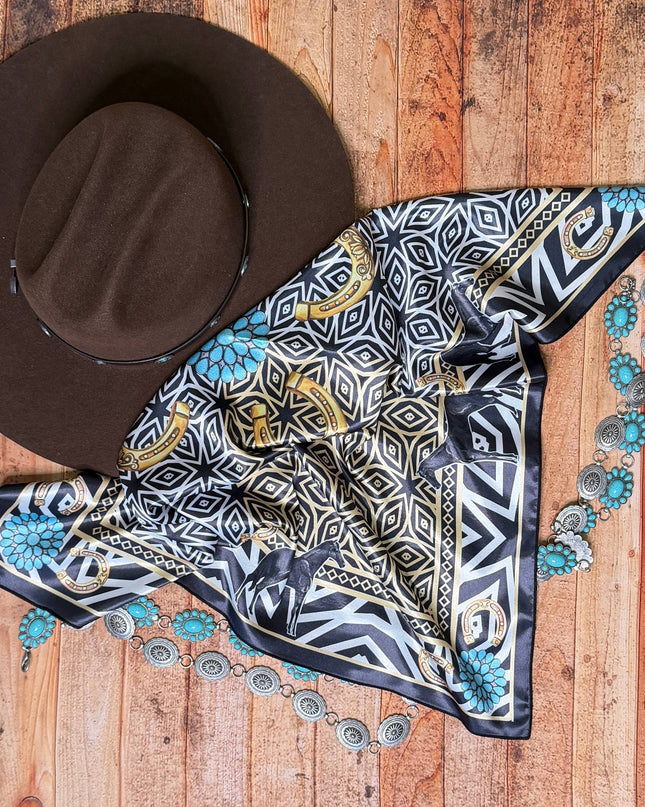 AVS-903 HORSESHOE PRINT SILK SQUARE WILD RAG 36X6