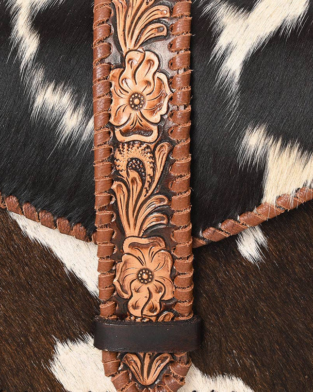 ADBGA635 Hair-On Cowhide Crossbody Bag with Tooled Leather Strap & Trim