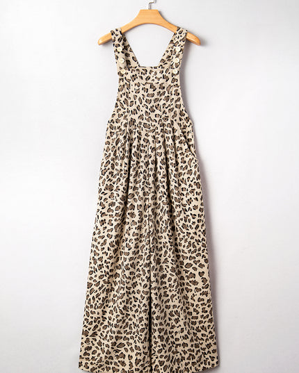 Brown Leopard Bib Wide Leg Jumpsuit