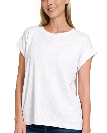 Cotton Modal Slub Rolled Sleeve Tee - Zenana