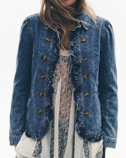 Western Retro Ruffle Denim Jacket Blazer