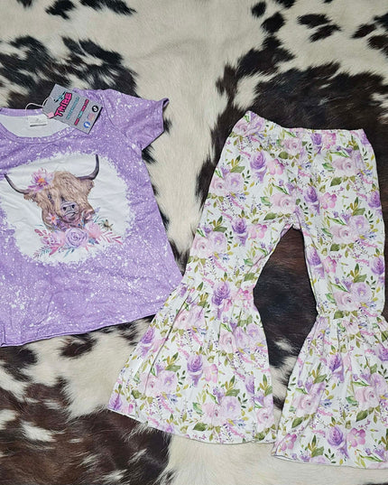 Highland Cow with Purple Flowers