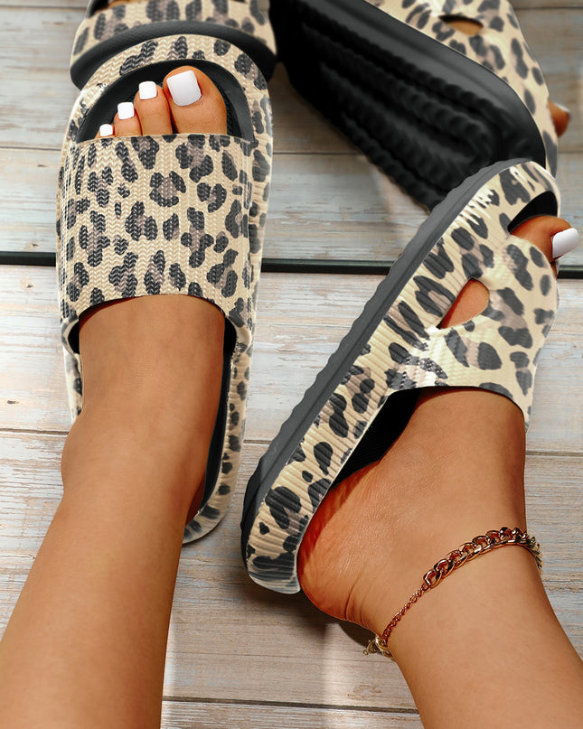 Black Print Thick Sole Slip On Slippers