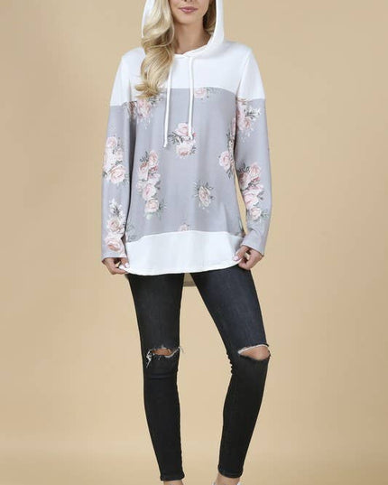 X167-DANA FLORAL PRINT COLOR BLOCK HACCI HOODIE