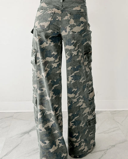 Green Camo Cargo Wide Leg Pants