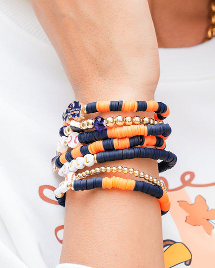 Russet Orange 7pcs Game Day Football Stackable Bracelet Set