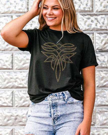 Black Rhinestone Western Pattern Cotton Blend Graphic T Shirt