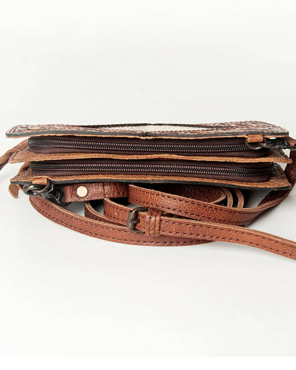 LC-ADBG805 Hand-Tooled Western Leather Hair-On Hide Wallet Crossbody Bag American Darling