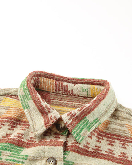 Yellow Western Aztec Print Button Flap Pocket Shacket