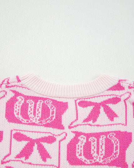 Pink Bows & Horseshoes Pattern Western Fashion Print Sweater