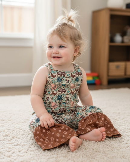 Concho & cow tag printed baby romper. SR101506-AMY