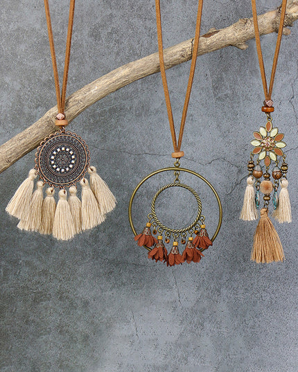 Multicolor 3pcs Bohemian Retro Tasseled Pendant Necklace