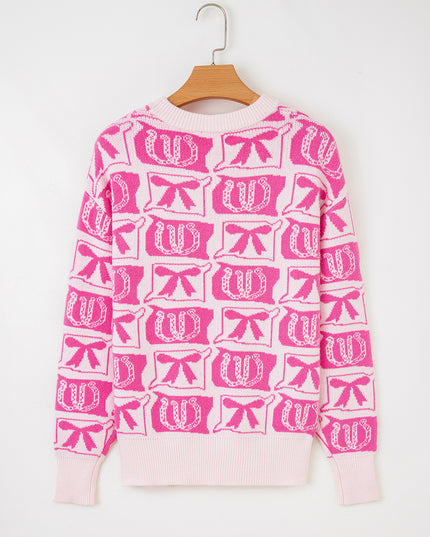 Pink Bows & Horseshoes Pattern Western Fashion Print Sweater