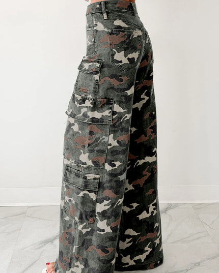 Green Camo Cargo Wide Leg Pants