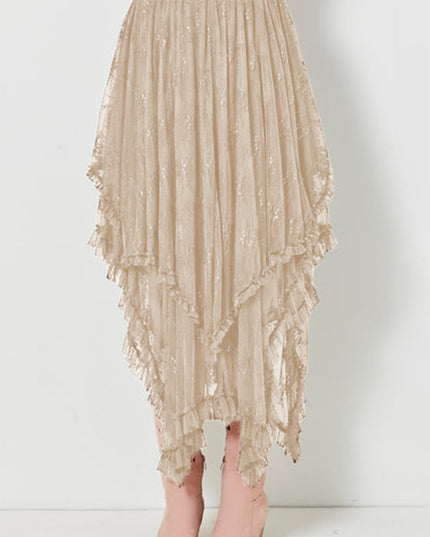 Black Lace Cascading Tiered High Waist Maxi Skirt