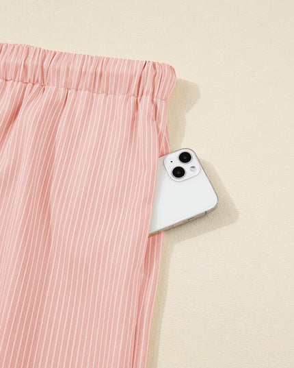 Pink Stripe Drawstring Plus Size Loose Pants