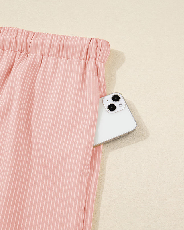 Pink Stripe Drawstring Plus Size Loose Pants