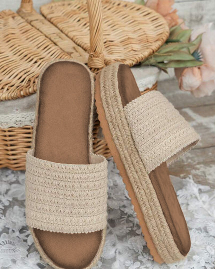 White Boho Woven Non-slip Wedge Slippers