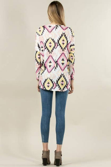KC010-TORI AZTEC PRINT DOLMAN SLEEVE TUNIC