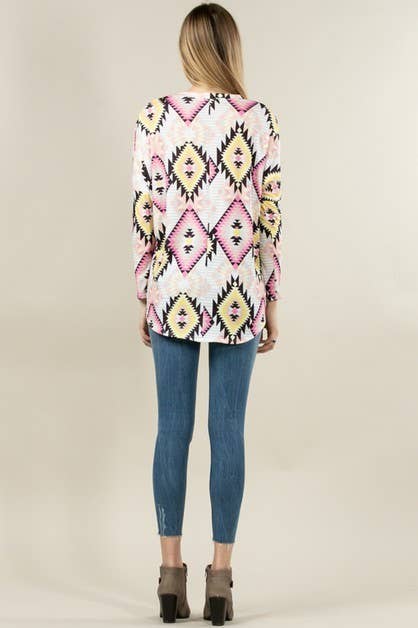 KC010-TORI AZTEC PRINT DOLMAN SLEEVE TUNIC