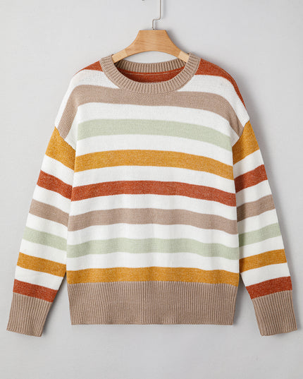 Multicolour Striped Colorblock Drop Shoulder Plus Size Sweater