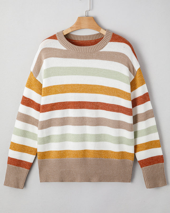Multicolour Striped Colorblock Drop Shoulder Plus Size Sweater