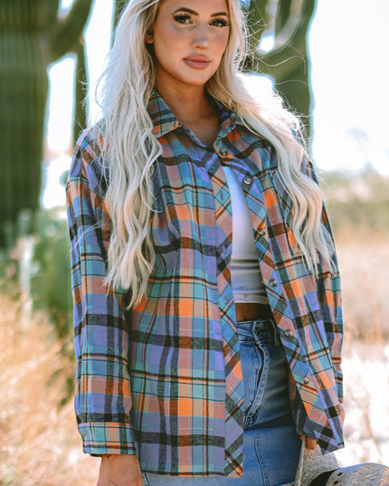 Orange Plaid Print Loose Vintage Shirt