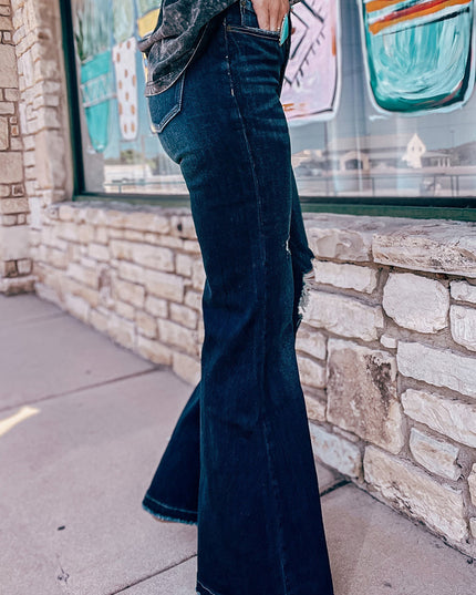 Real Teal High Rise Ripped Bell Bottom Jeans