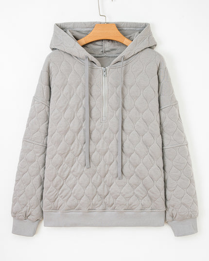 Gray Quilted Quarter Zip Plus Size Hoodie