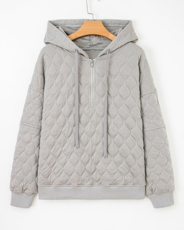 Gray Quilted Quarter Zip Plus Size Hoodie