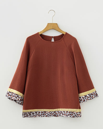 Clay Leopard Detail Loose Bracelet Sleeve Top