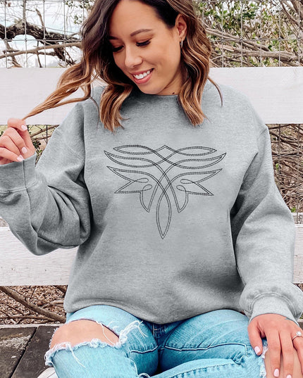 Gray Western Pattern Embroidered Drop Shoulder Pullover Top