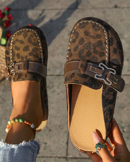 Coffee Faux Suede Cute Buckle PU Leather Strap Mule Slippers