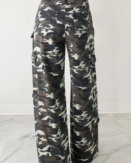 Green Camo Cargo Wide Leg Pants