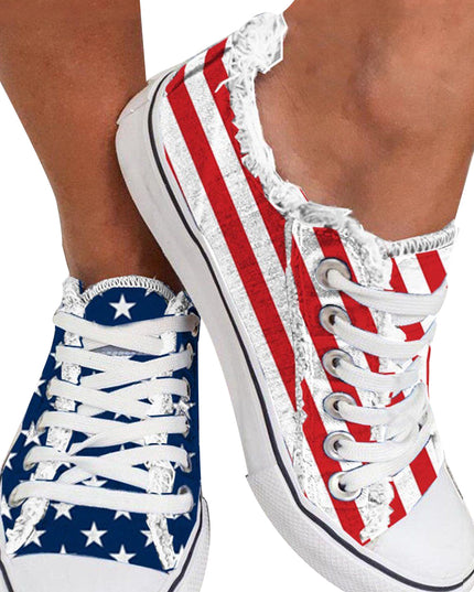 Blue American Flag Lace-up Canvas Flat Shoes