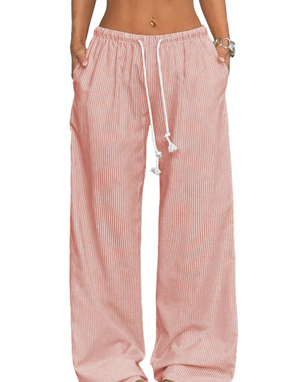Pink Stripe Drawstring Plus Size Loose Pants